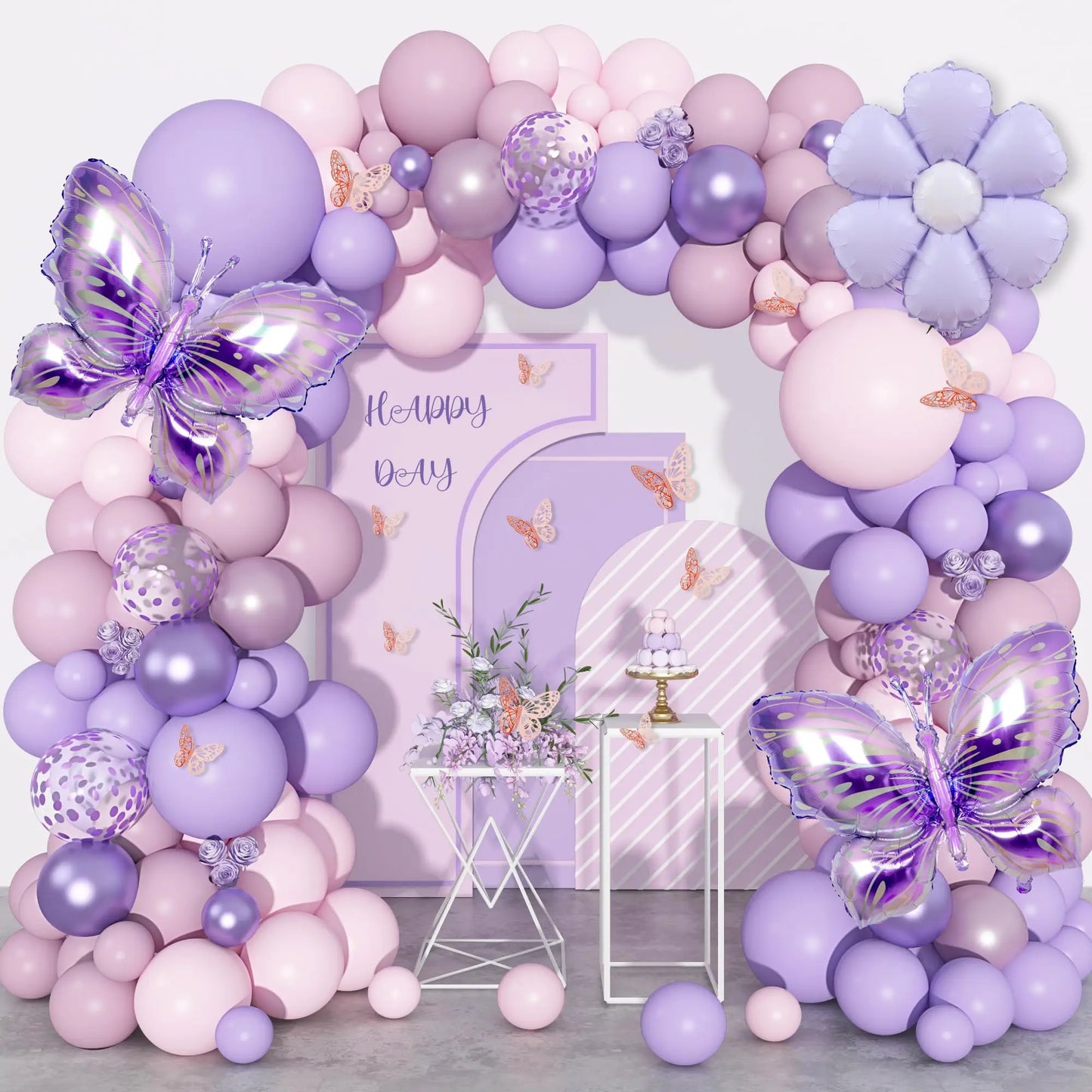 Pink and Purple Butterfly Balloon Arch Garland Kit for Baby Showers Weddings Girls Birthday Parties and Bachelorette Celebrations