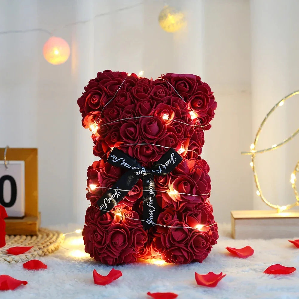 Artificial Teddy Bear Made of Foam Roses with Gift Box