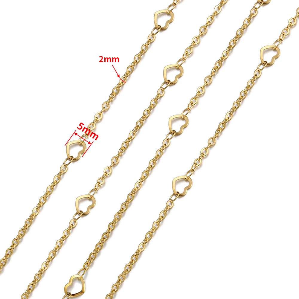 1Meter Stainless Steel Gold Love Heart Link Chain DIY Jewelry