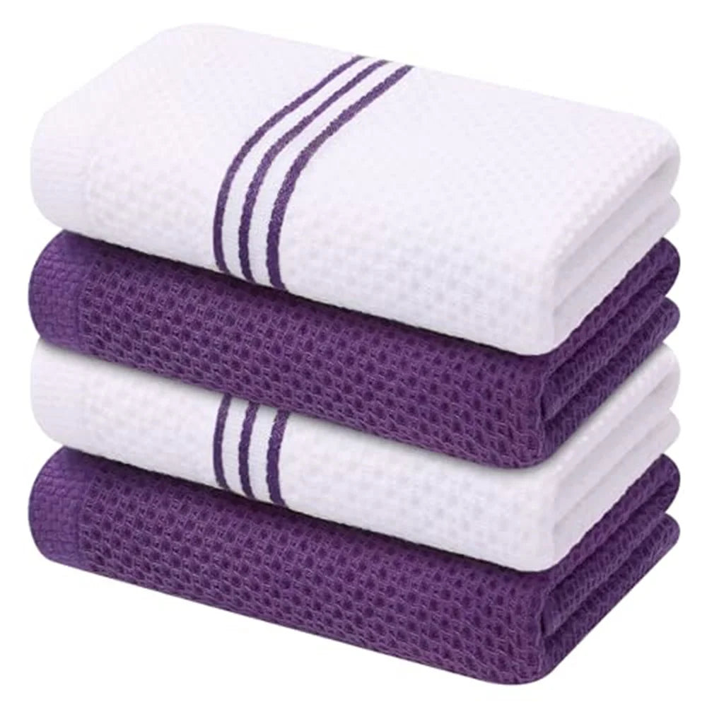 Olanly Cotton Kitchen Towels Set of 4 or 6 Absorbent Waffle Weave Dishcloths Soft and Durable for Home Cleaning
