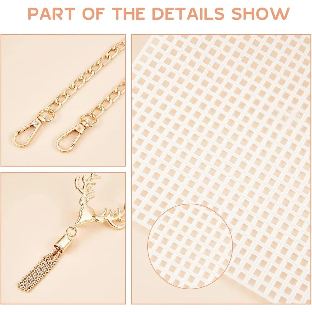 DIY Knitting Crochet Bag Kit with Mesh Plastic Canvas Sheets and Ribbons for Crafting Stylish Shoulder Bags