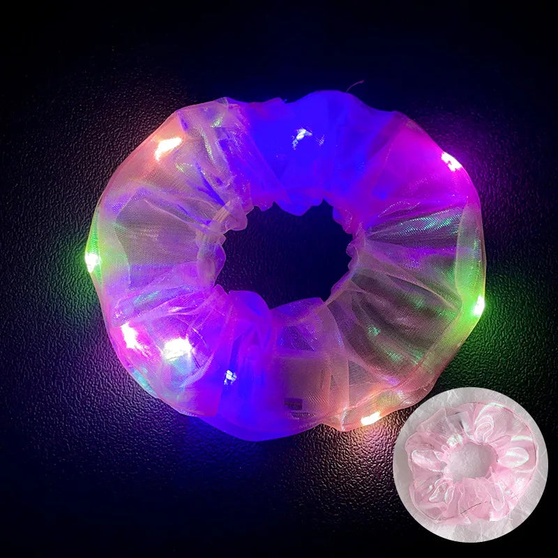 10 Pack LED Glow Hair Scrunchies Light Up Elastic Hairbands for Neon Parties and Celebrations