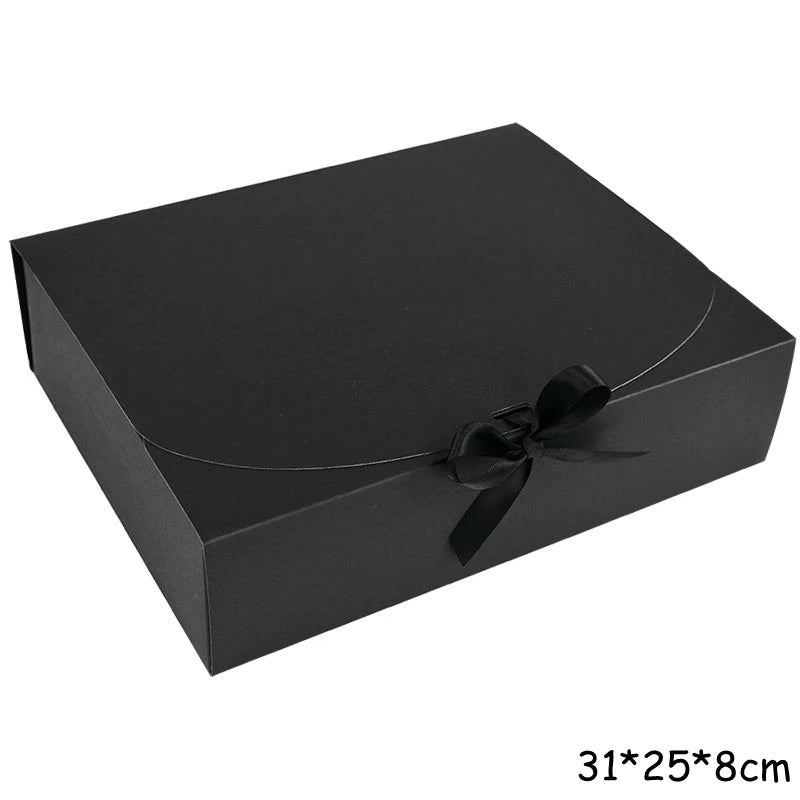 5 Piece Black and White Kraft Paper DIY Gift Box Set with Bow Ribbon for Weddings and Parties
