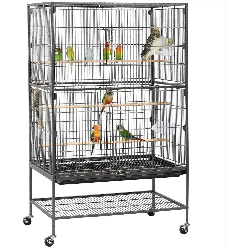 52-inch Wrought Steel Standing Large Flight King Bird Cage for Cockatiels African Grey Quaker Amazon Sun Parakeets Green Cheek
