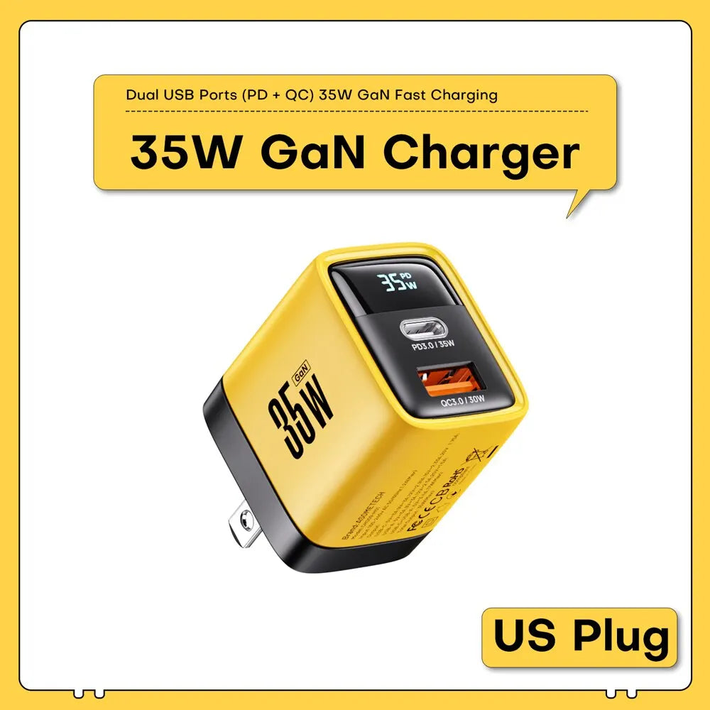 ASOMETECH 35W GaN Charger with LED Display Quick Charge USB Type C for iPhone 14 Pro Samsung S23 Xiaomi