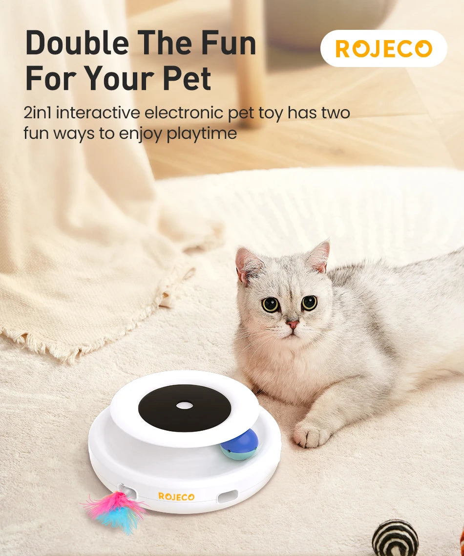 ROJECO 2 in 1 Smart Cat Toys Automatic Feather Ball Set