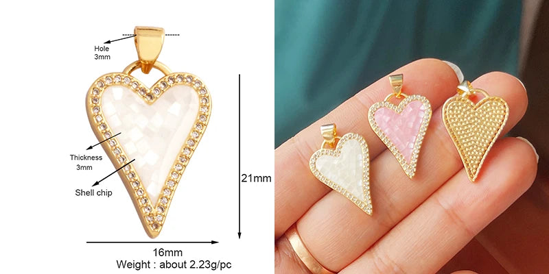 Classics Love Heart Star Zircon Focal Charm Pendant 18K Gold Plated Shell Pearl Jewelry