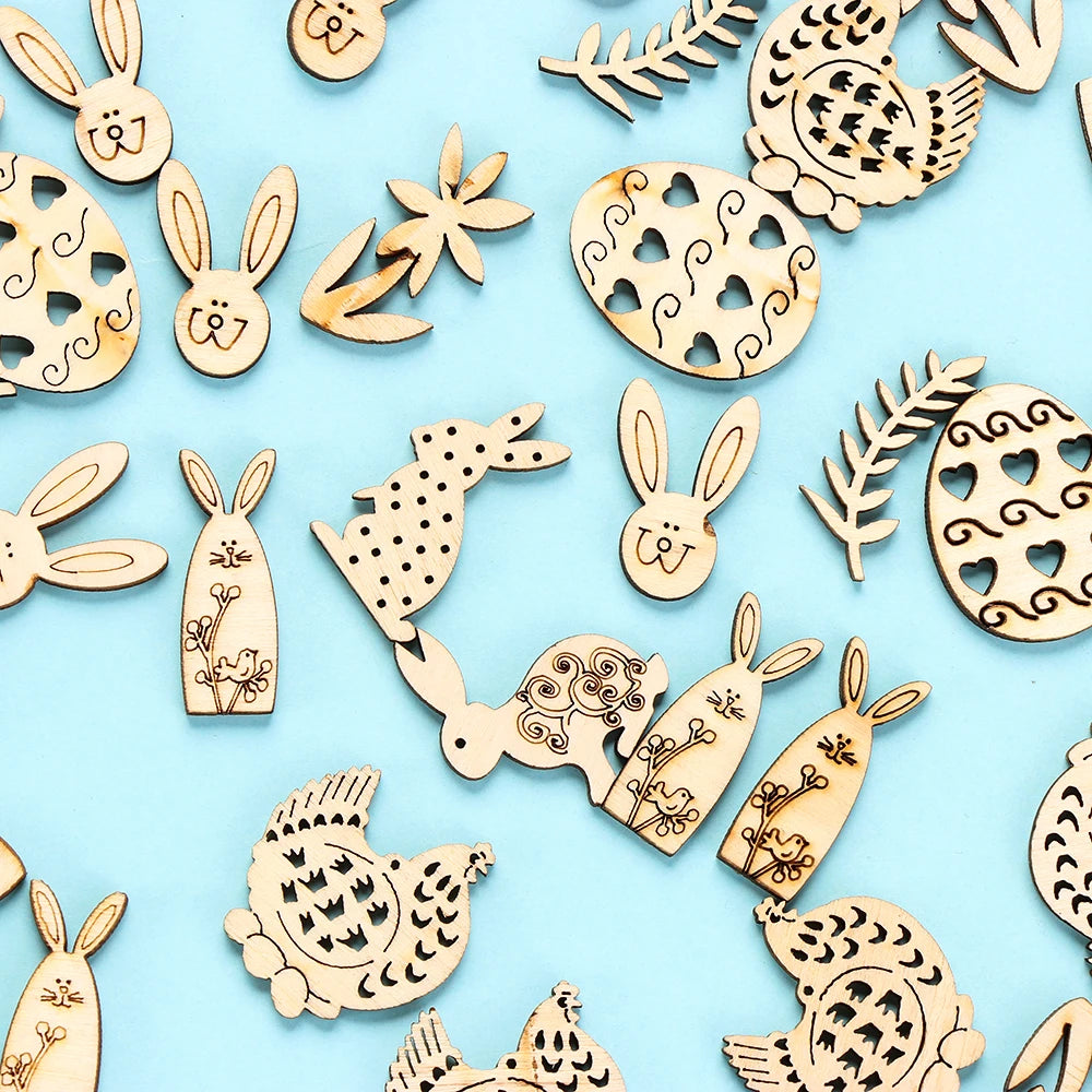50Pcs/Pack Animal Snail Rabbit Wooden Craft Embellishments