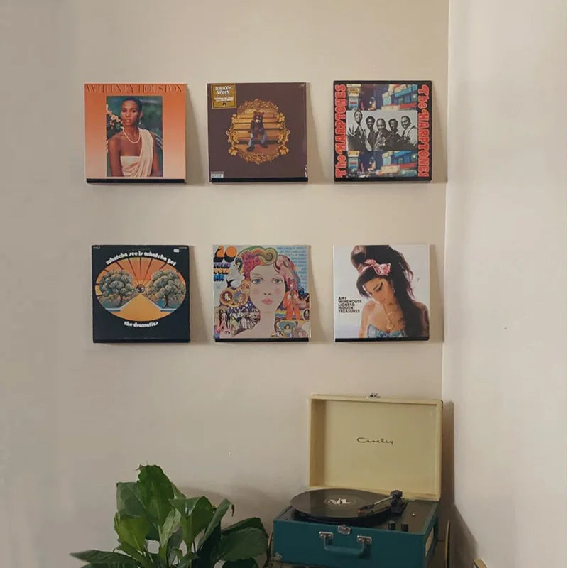 2pcs Acrylic Vinyl Record Display Stand Wall Mounted Shelf Organizer