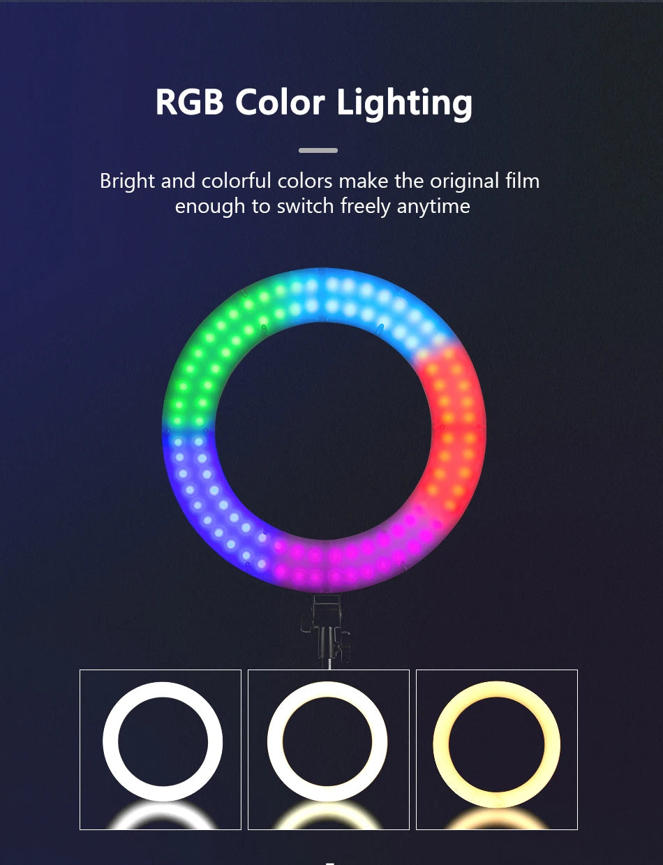 10in 26cm RGB Selfie Ring Light with Tripod Phone Holder