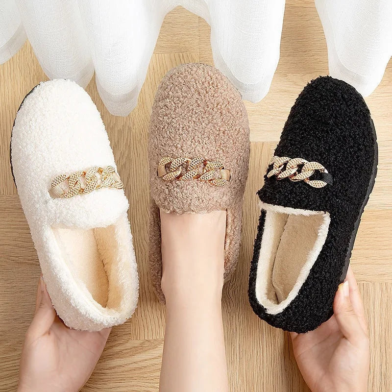 Womens Slippers Warm Plush Lining Slip On Moccassins 2023