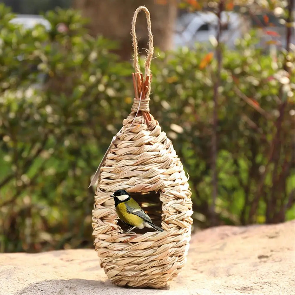Grass Nest Hand-woven Hibiscus Grass Gourd BirdHouse For Outdoor Garden Hanging Hatching Breeding Bird Accessory