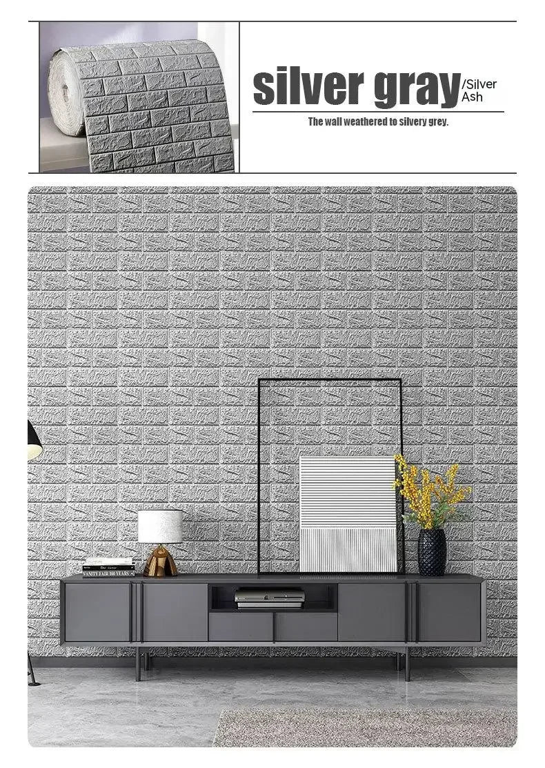 70cm*2m 3D Soft Foam Brick Wallpaper Roll Self Adhesive Decor
