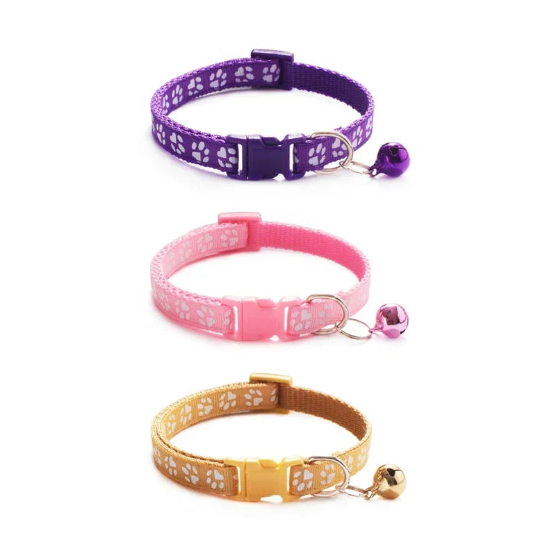 1/3/6/12/18Pcs Pet Collar With Bell Footprints Colorful Dog, Dog, Cat Accessories Cat Collar Adjustable Bell Ring Necklace Pet