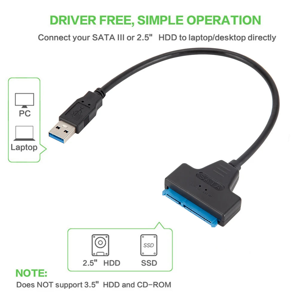 USB 3.0 2.0 SATA Adapter Up To 6 Gbps For 2.5 Inch HDD SSD