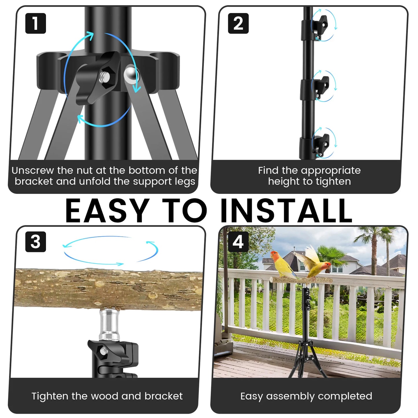 Wood Bird Branch Stand Height Adjustable Foldable Parrot Bird Training Perch Pet Bird Toy Portable Outdoor Perches Platform