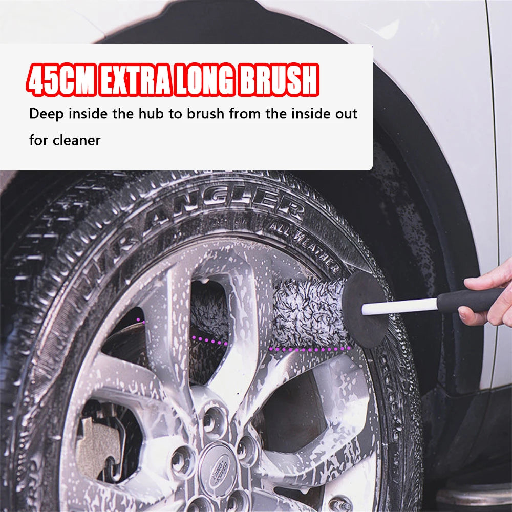 Car Wash Brush Microfiber Wheel Cleaning Gloves Non-Slip Handle