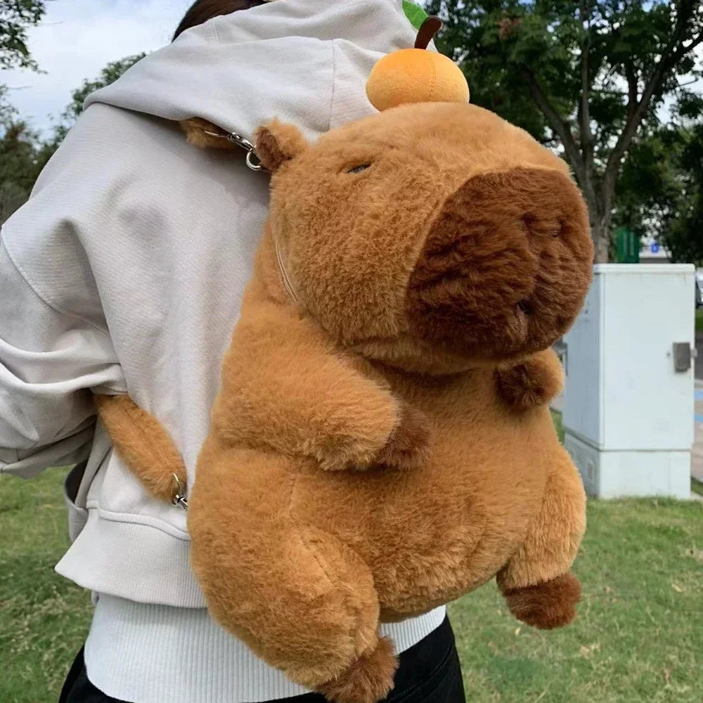 Strawberry Hat Capybara Plush Toy Backpack for Kids