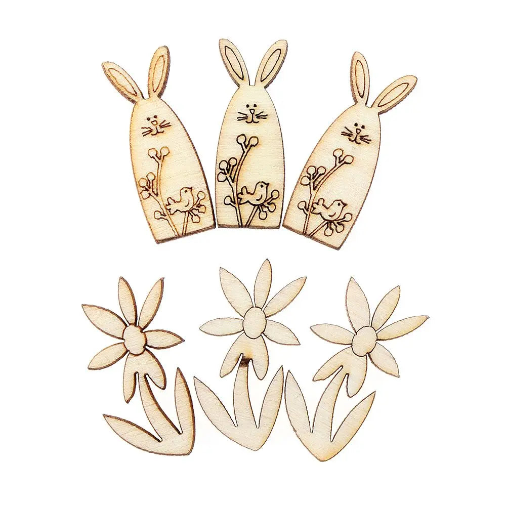 50pcs Happy Easter Rabbit Eggs Wooden Craft Ornaments