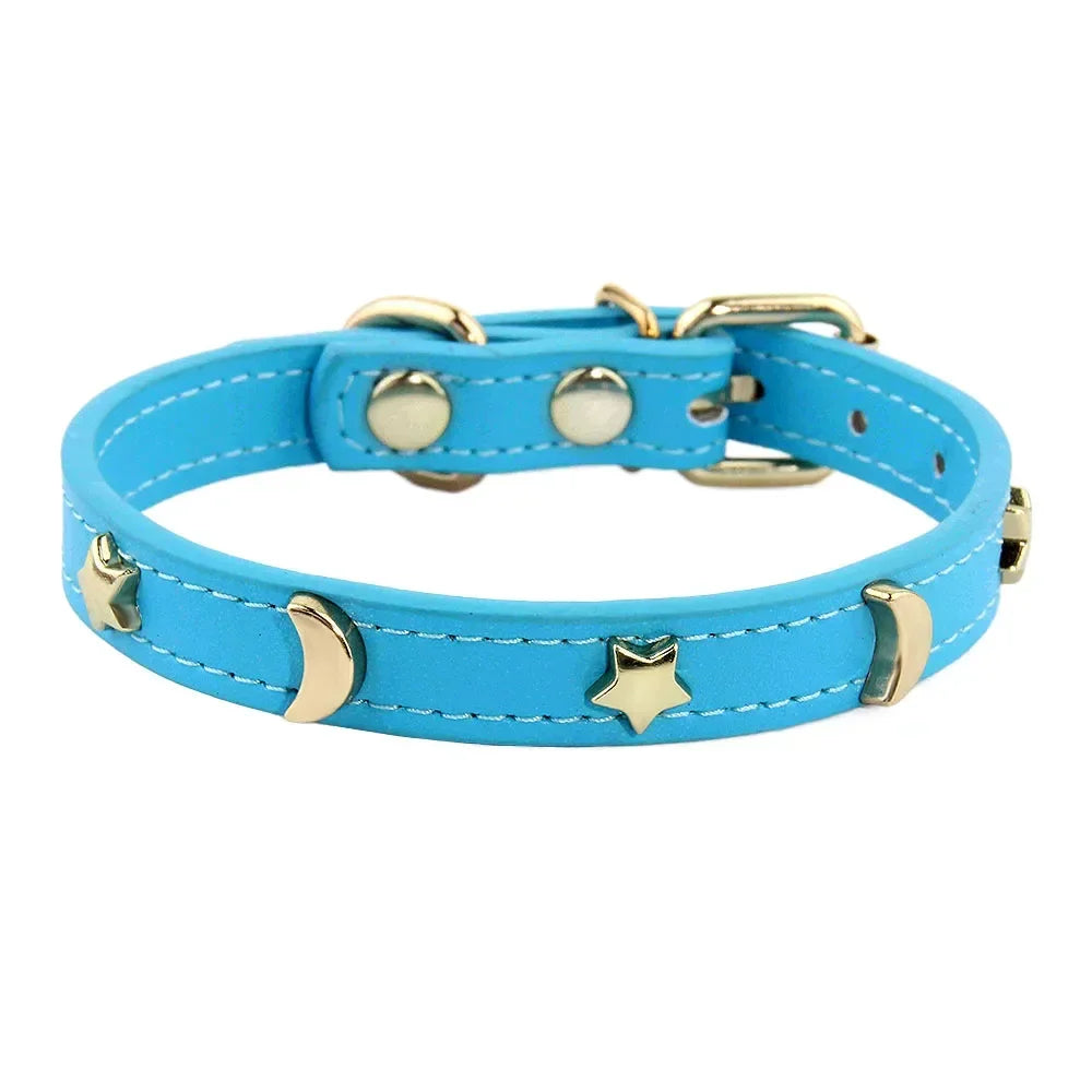 Cute Cat Collar Soft Leather Pet Collars For Small Dog Kitten Puppy Necklace Cat Accessories Star Moon Rivets Decoration XS-M