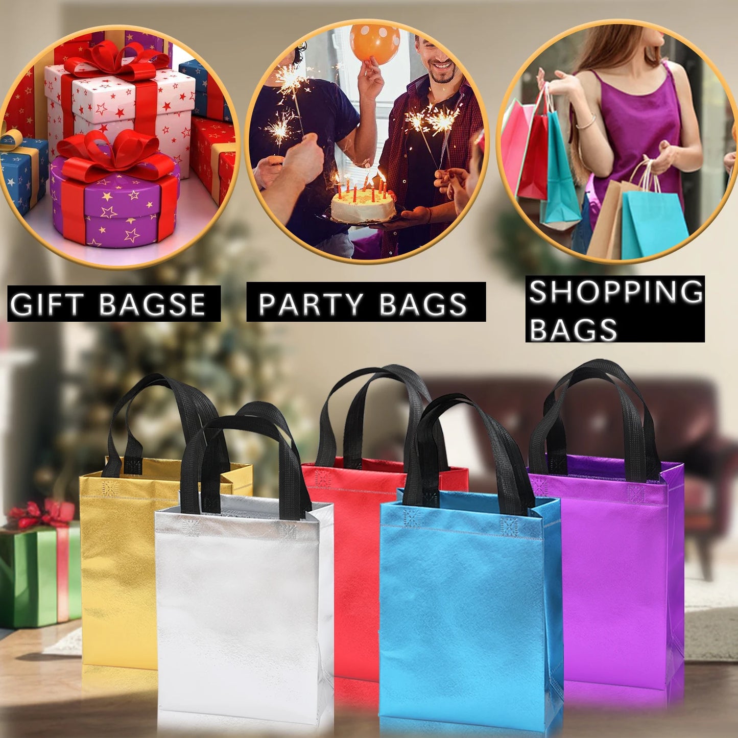 Vibrant 10-Pack Gradient Tote Bags Laminated Waterproof Multi-Purpose Shopping and Party Gift Bags