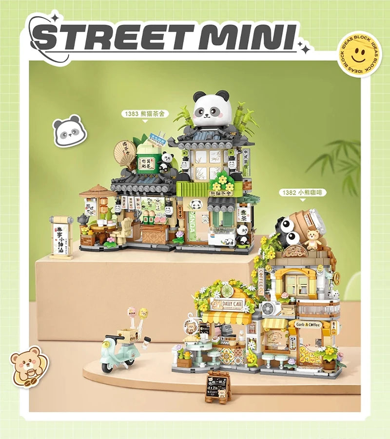 Street View Mini Building Blocks Gift Set – Izakaya Shaved Ice Shop, Takoyaki Shop, Coffee Shop and Panda Tea House