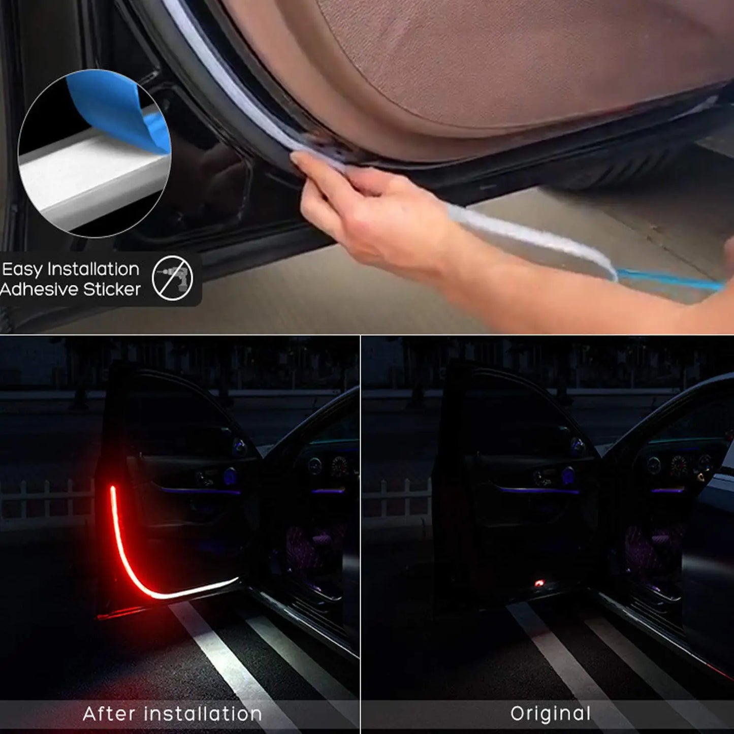 2pcs LED Car Door Warning Light Strip 120cm Safety Decor 12v