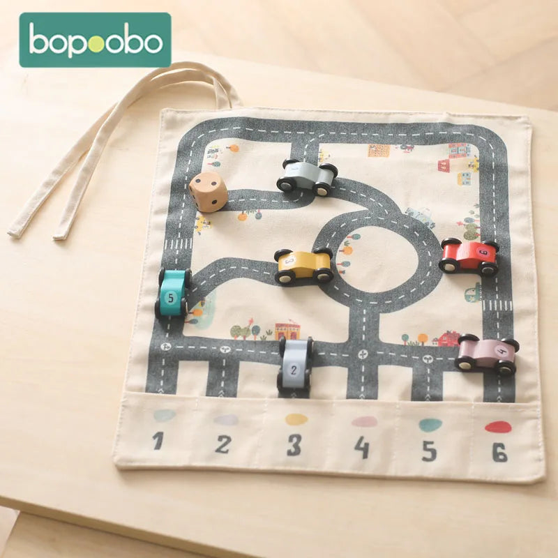Children's Montessori Traffic Toy Wooden Car Game with Baby City Road Map 35x31 CM Educational Gift for Kids