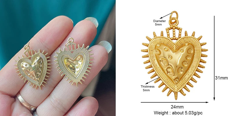 New Sacred Red Heart Charm Pendant 18K Gold Plated Zircon