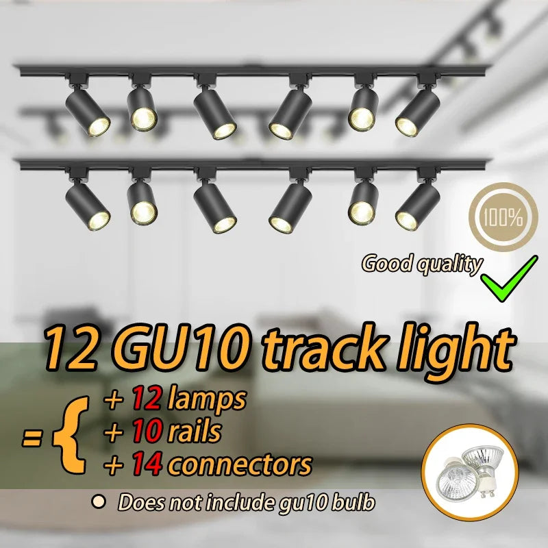 Dimmable GU10 Track Light Set Smart Home Spotlights Adjustable Ceiling Rail Lighting for Kitchen and Living Room