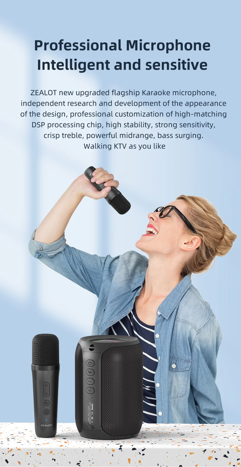 Zealot S62M Portable Bluetooth Karaoke Machine with Wireless Microphones Ideal for Home and Family Gatherings