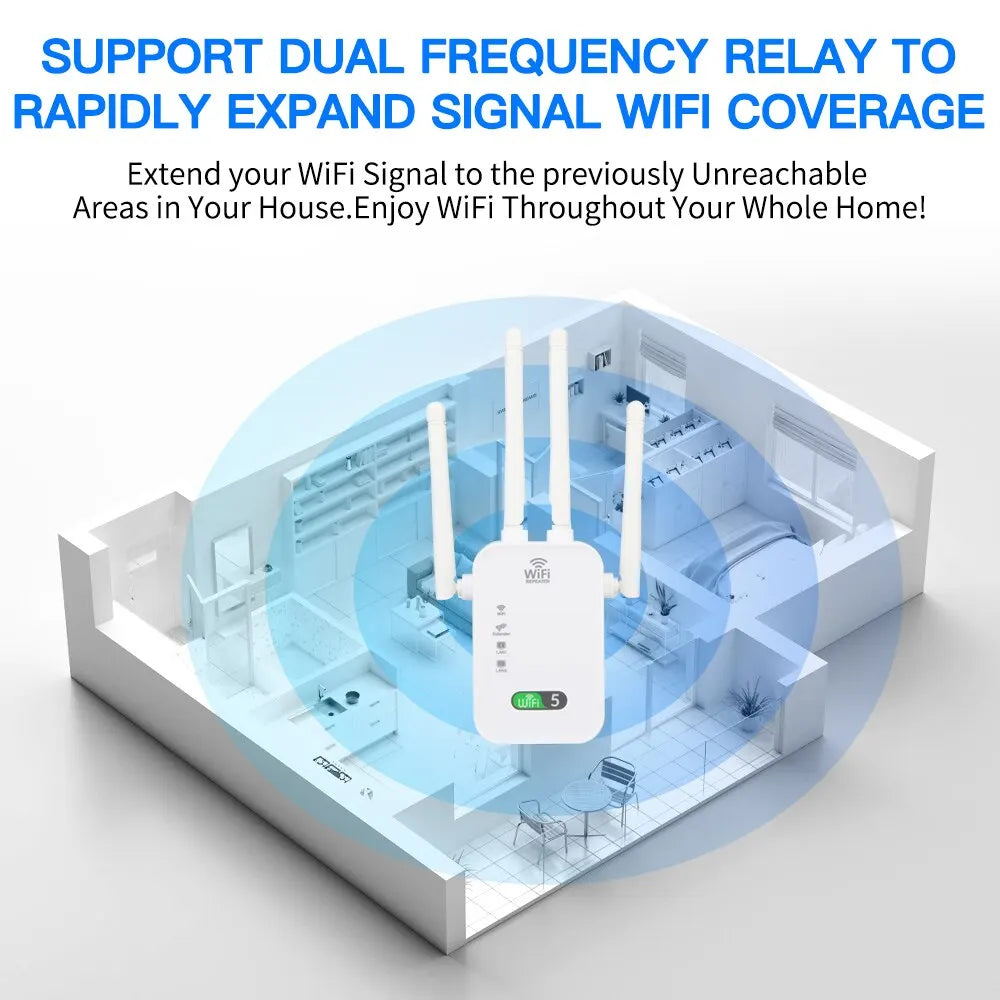 1200Mbps Dual Band WiFi Repeater Signal Extender for Home