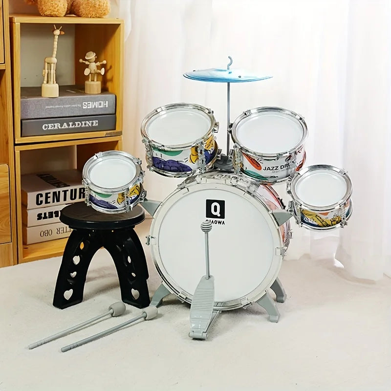 Kids Jazz Drum Set for Toddlers with Stool and Pedal Educational Musical Instruments Gift for Boys