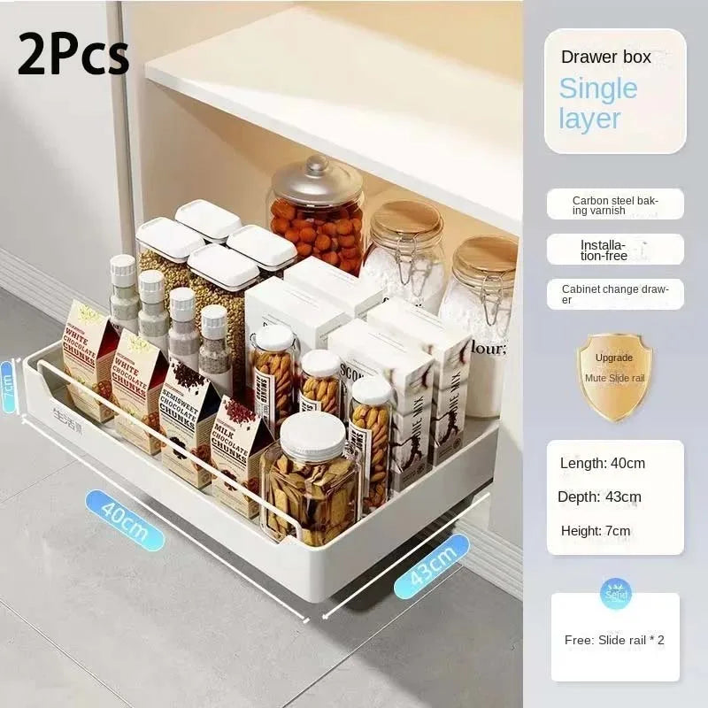 New Kitchen Storage Rack with Slide Rails Pull-out Drawer Organizer