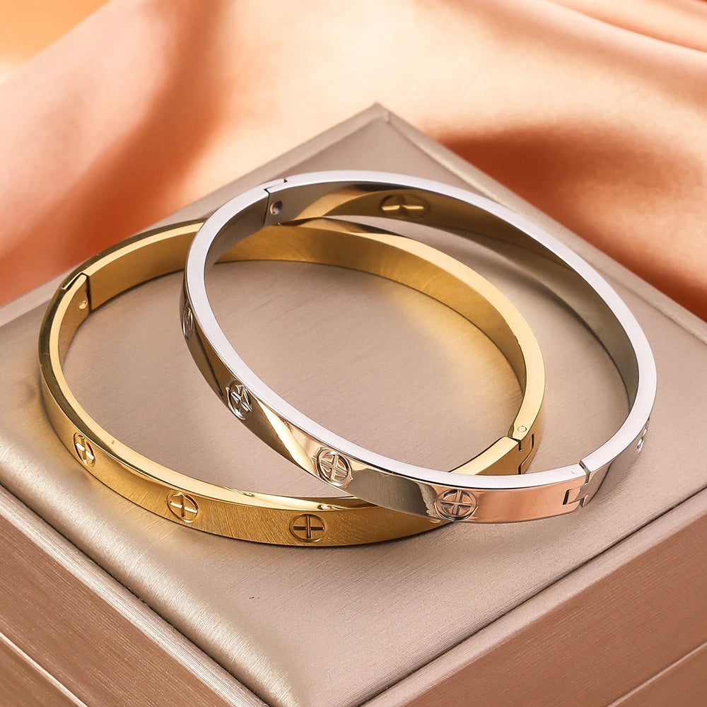 RAKOL Simple 316L Nail Light Luxury Titanium Steel Bracelet for Women High Quality Non-fading Hand Jewelry