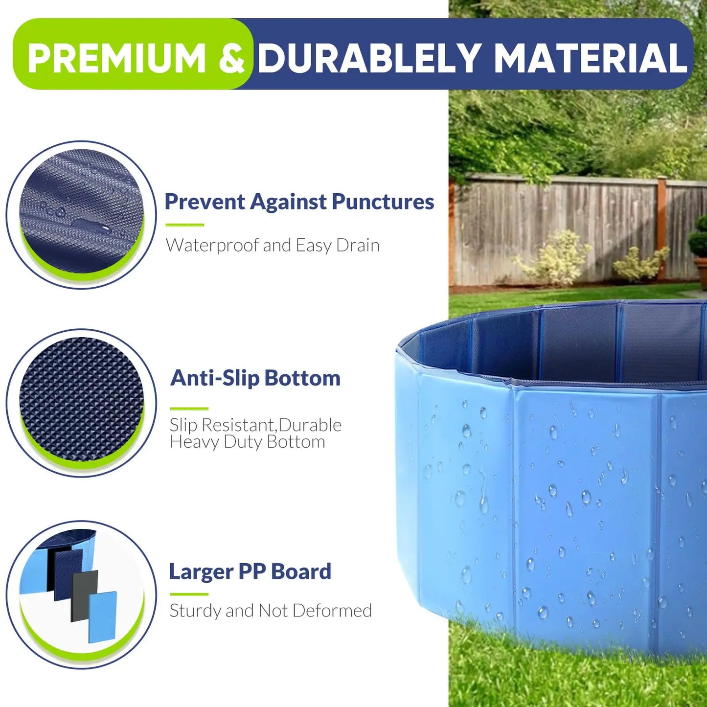 Foldable Dog Pool for Small Pets Quick Setup and Drain Hole Durable Waterproof PVC 32x8 Inches