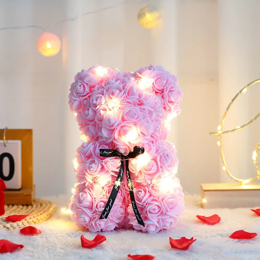 Artificial Teddy Bear Made of Foam Roses with Gift Box