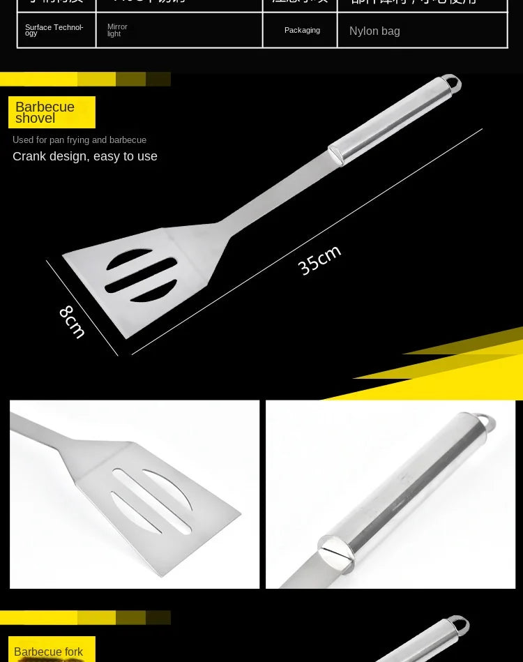 Stainless Steel BBQ Tool Set with Portable Storage Bag for Outdoor Grilling and Baking