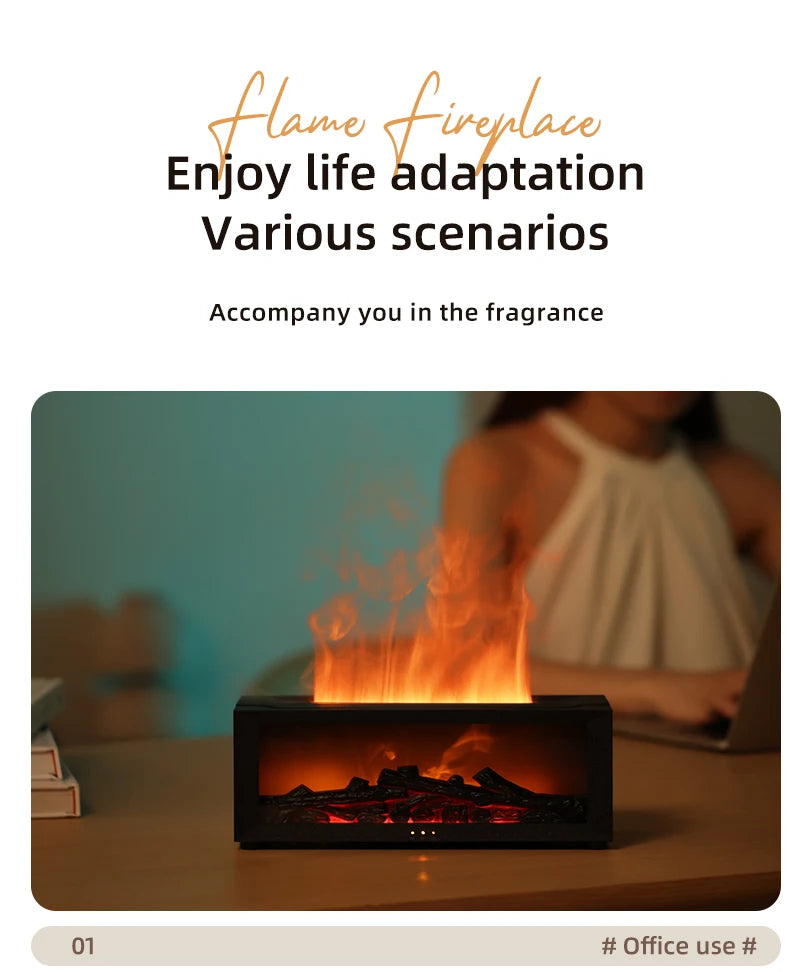 Creative Fireplace Air Humidifier Auto-Off Aroma Diffuser with LED Light and Remote Control