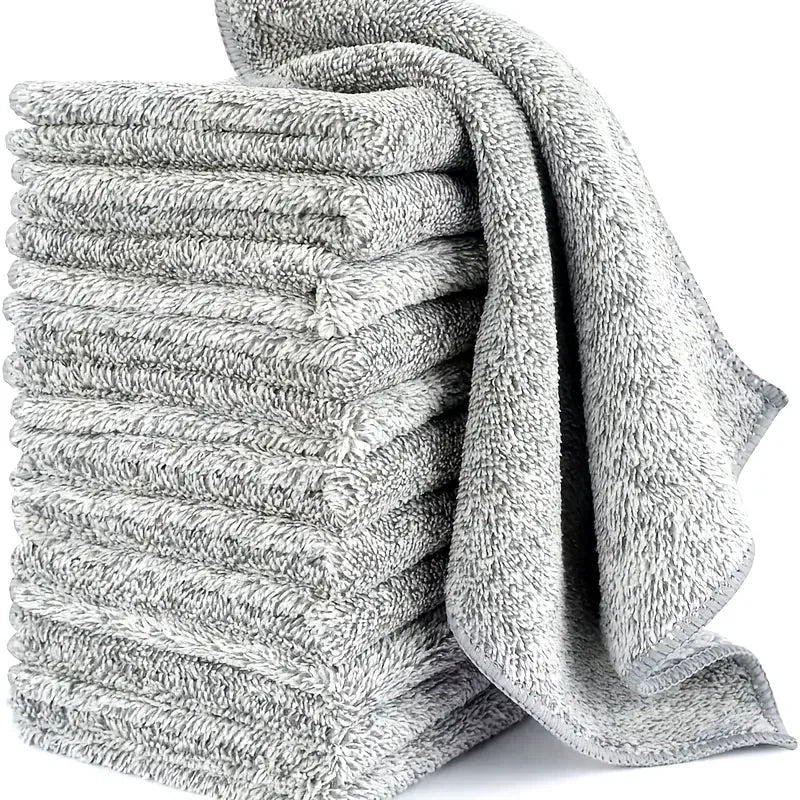 Gray Bamboo Charcoal Microfiber Dishcloths Super Absorbent Kitchen Cleaning Rags 1 to 100 Pieces
