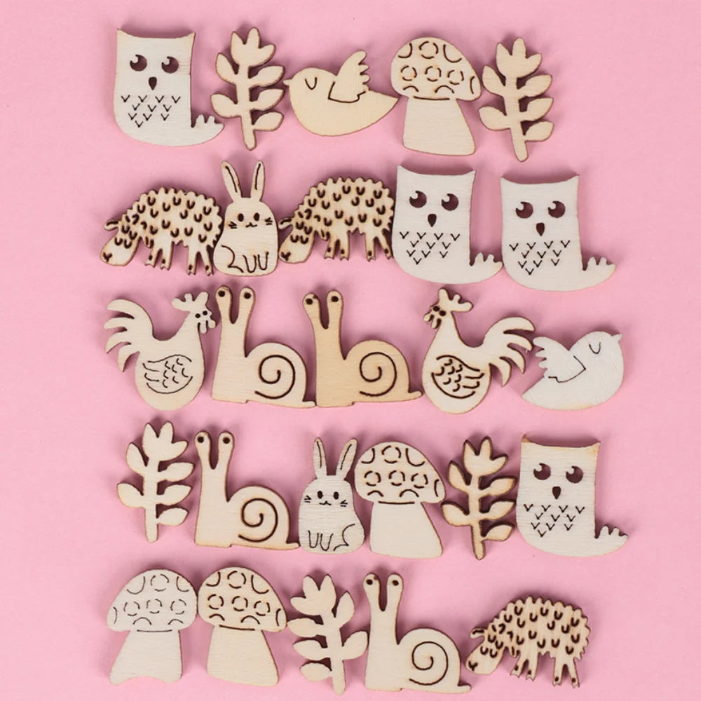 50Pcs/Pack Animal Snail Rabbit Wooden Craft Embellishments