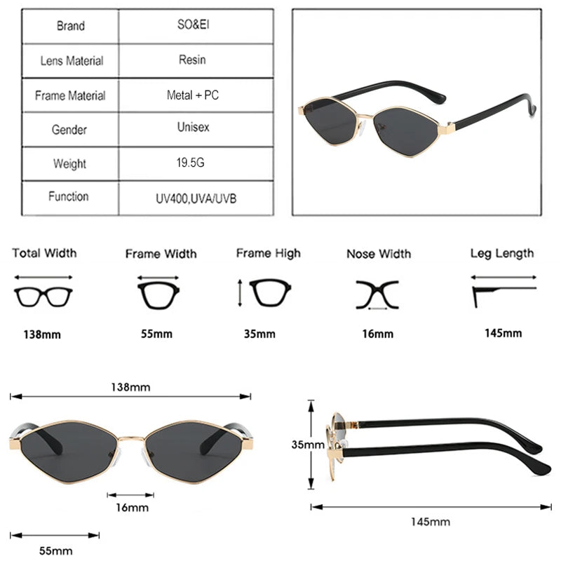SO&EI Fashion Irregular Polygon Cat Eye Sunglasses UV400 Retro Shades for Women and Men