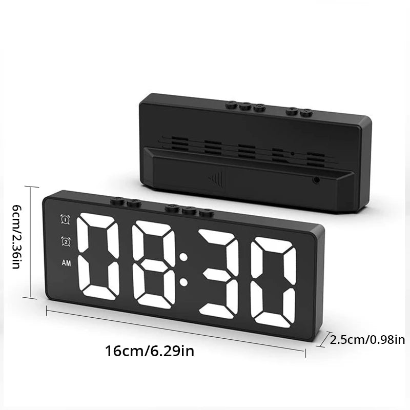LED Mirror Table Clock Digital Alarm with Snooze Display