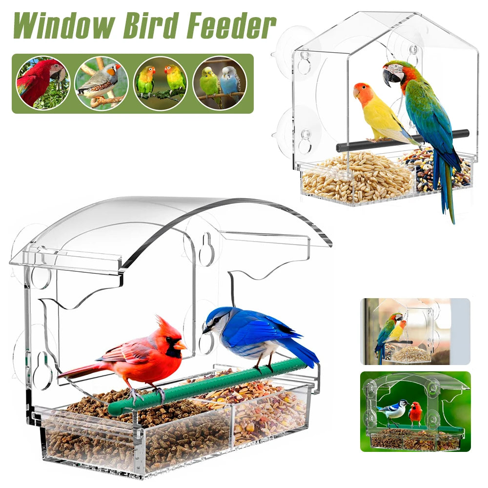 Window Bird Feeder Acrylic Clear Bird House with 4 Suction Cups Large Capacity Outdoor Bird Feeders Transparent Food Dispenser
