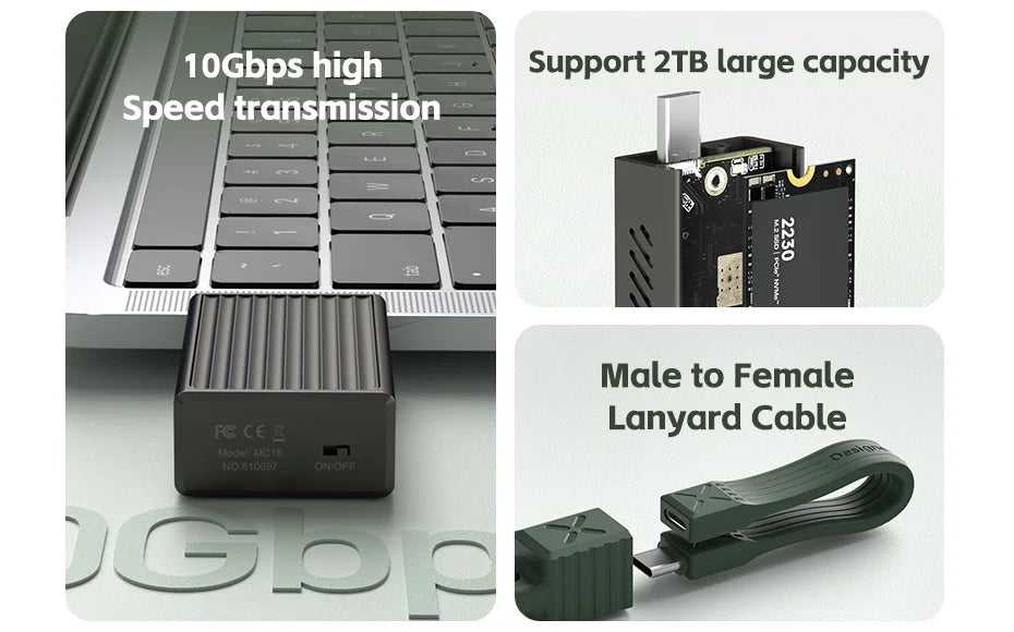 Hagibis 2230 M2 NVMe SSD Enclosure with Cooling Fan USB 3.2 Gen 2 High Speed Storage Case for Laptop iPhone 16 Pro 15 iPad