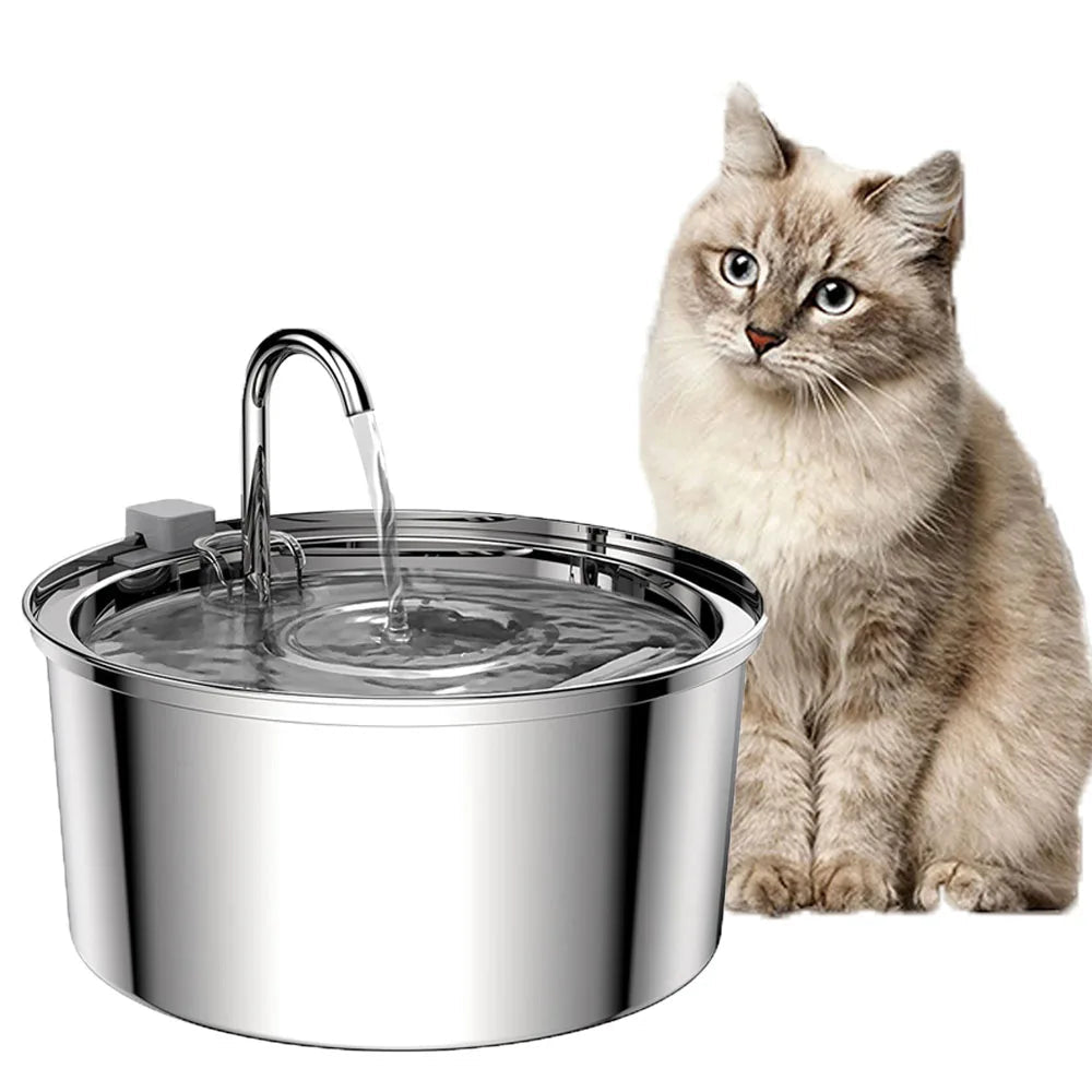 Stainless Steel Pet Water Feeder Cat Automatic Fountain USB Mute Filter Bowl