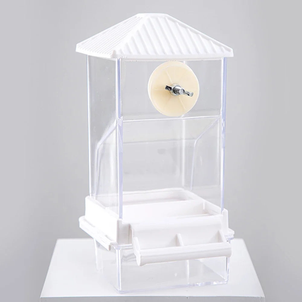 1 pc Automatic Bird Feeder Cage-Mounted No-Battery Operation Anti-Splatter Design Seed Dispenser with Perch for Pet Birds Parrot