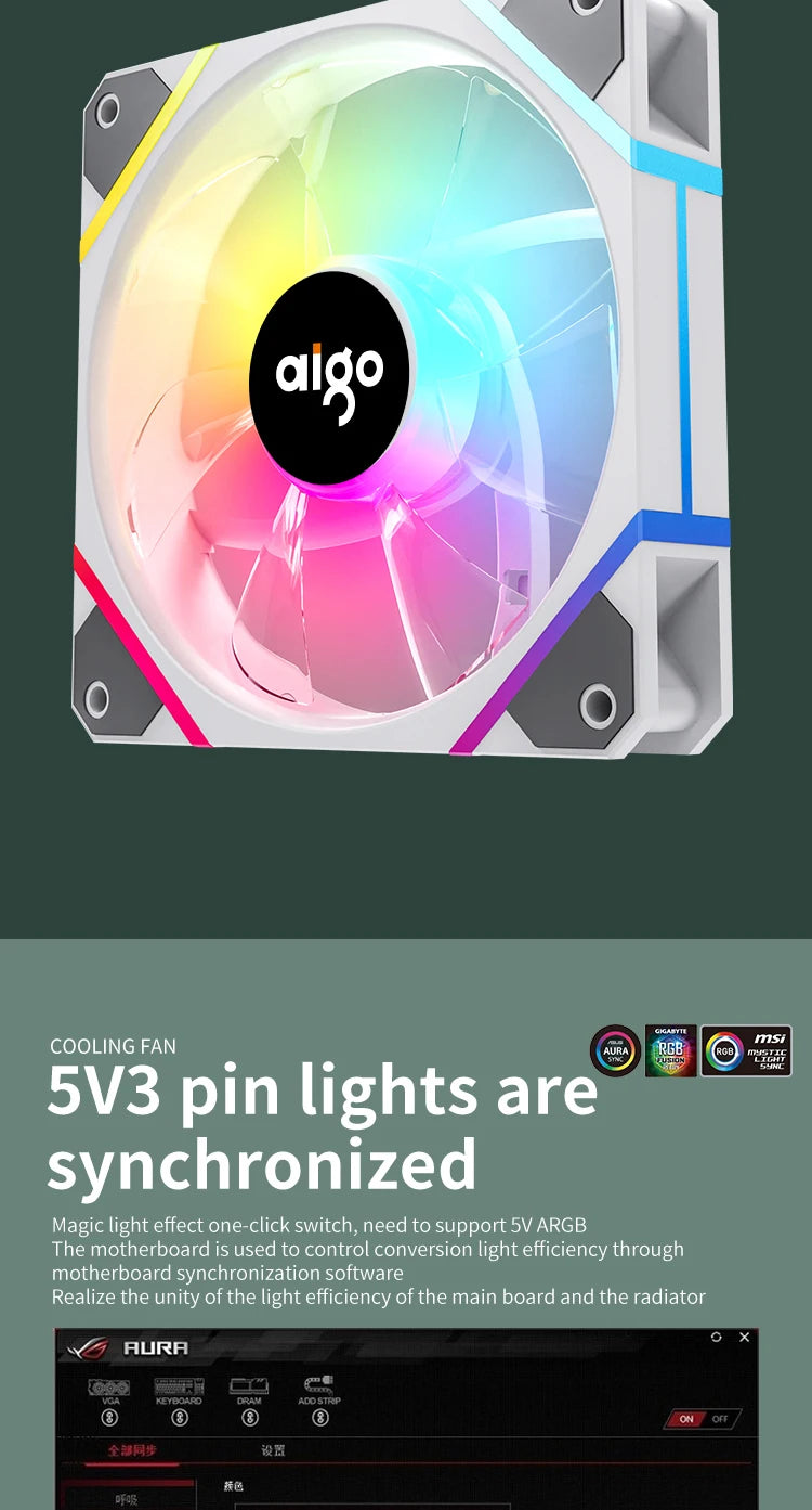 Aigo AM12PRO RGB Fan 120mm PC Cooling Kit 4pin PWM