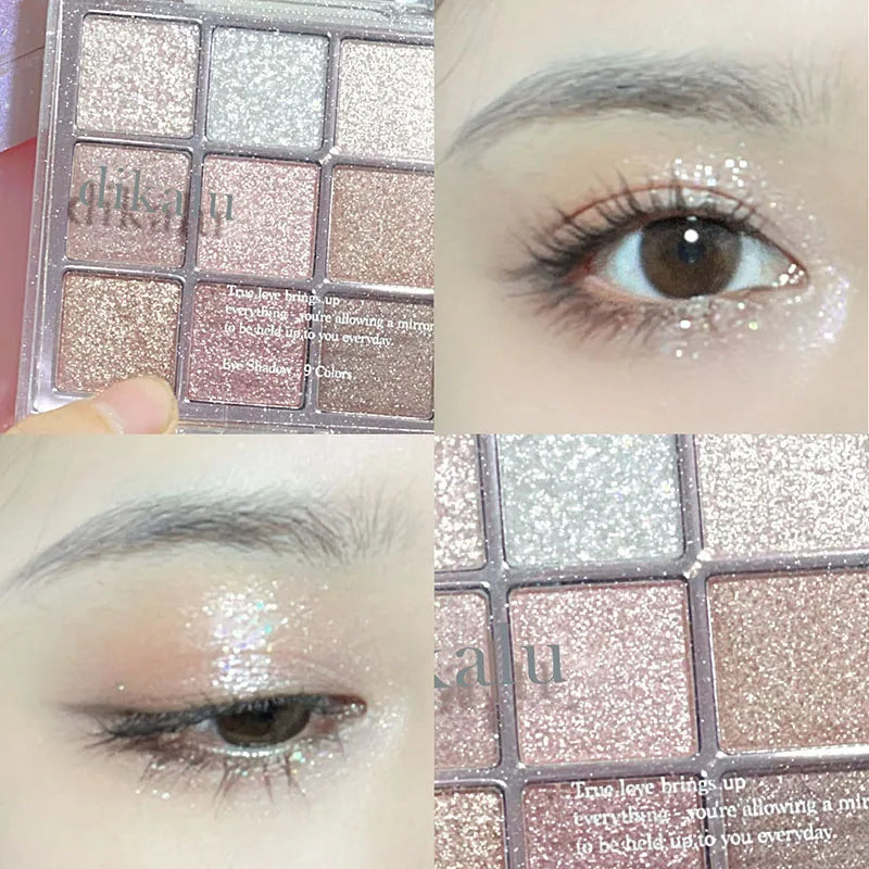 9-Color Eye Shadow Palette Glitter Pearly Long Lasting Korean Makeup