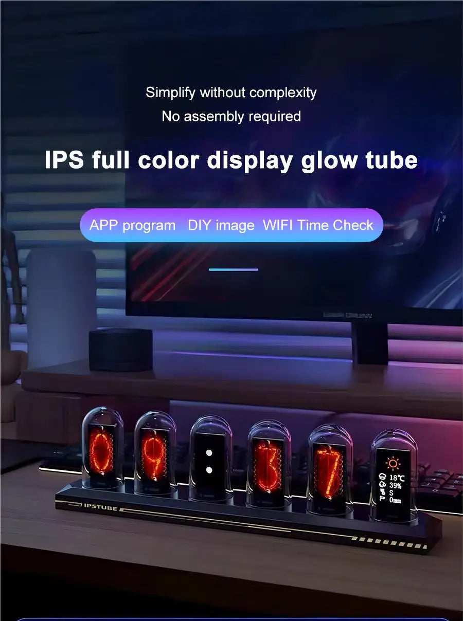 Nixie Tube Clock Night Light with IPS RGB Glow Color App Control DIY Digital Display for Bedroom Decor
